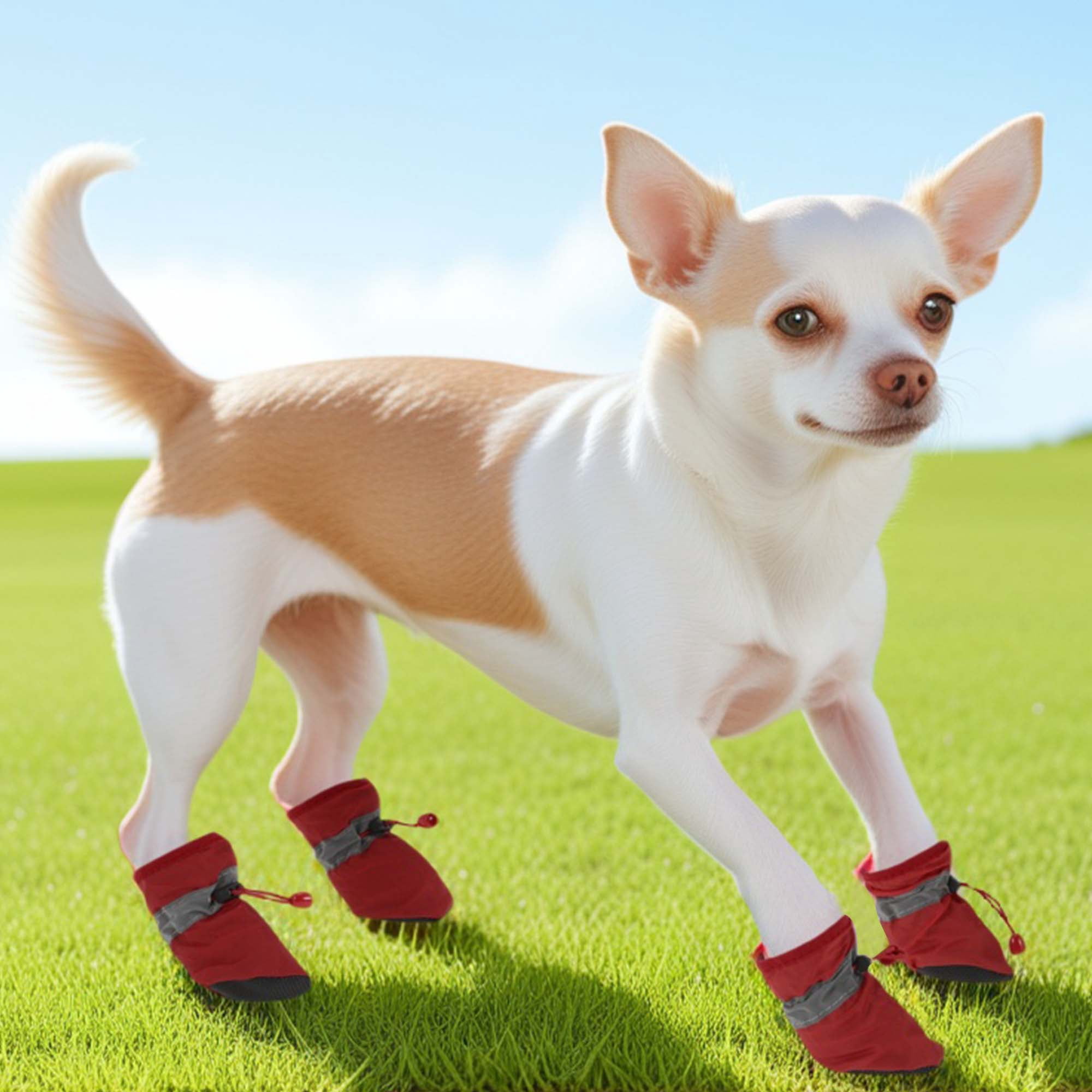 Unique Bargains Pack of 4 Waterproof Dog Shoes with Adjustable Straps Red L