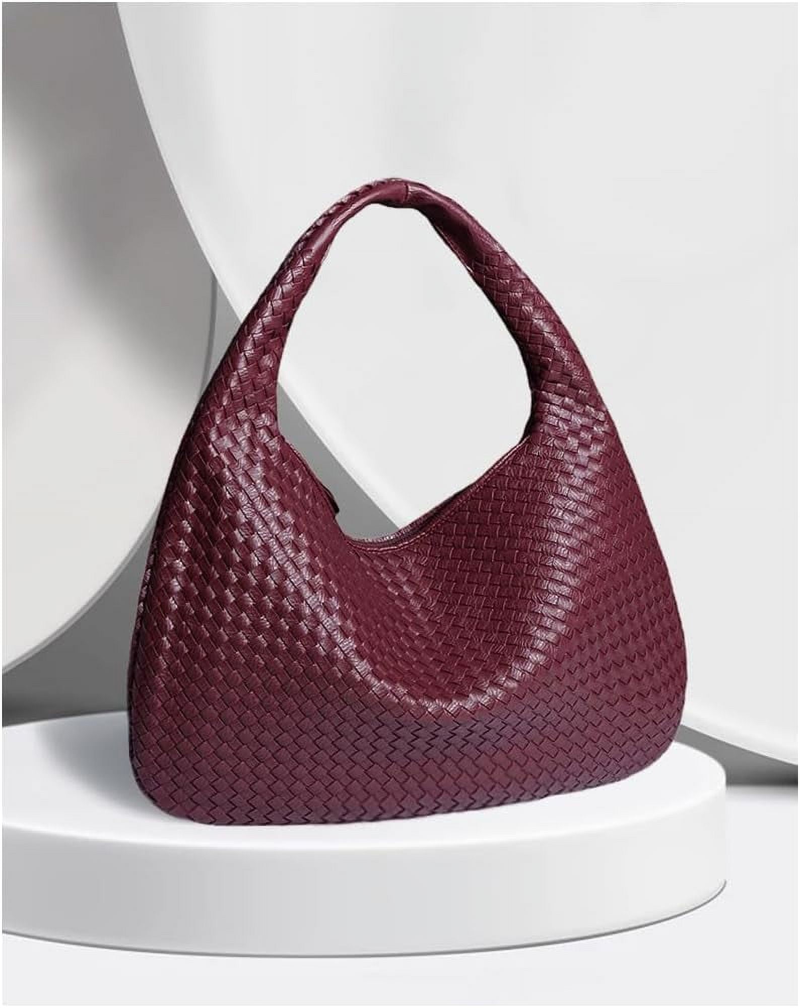 SikaFu Women Woven Vegan Leather Handbag Retro Top-handle Shoulder Bag Handmade Tote Bag Dumpling Purse Hobo Bag