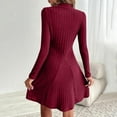 thumbnail image 5 of Women's Sweater Dress 2025 Fall Lightweight Long Sleeve Mock Neck A Line Fit and Flare  Knit Short Dresses, 5 of 11