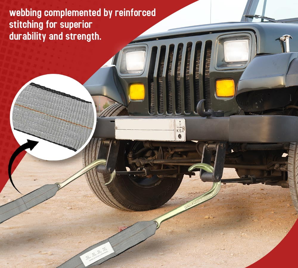 Tow Straps V Bridle 3" x 24" w/ 15" Long Shank J Hooks 5400 lbs Working Load | Recovery V Strap for Car Wrecker Rollback, Car Hauler Carrier