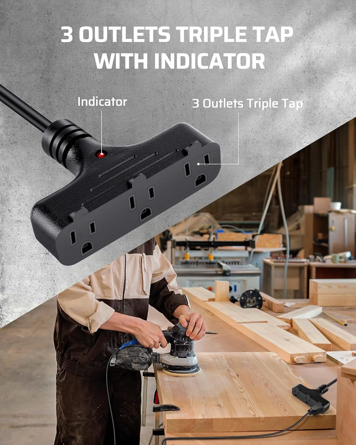 30 Ft Retractable Extension Cord Reel, Ceiling or Wall Mount 16/3 Gauge SJTW Power Cord with 3 Electrical Outlets Pigtail for Garage and Shop, 10 Amp Circuit Breaker, Metal Plate, UL Listed