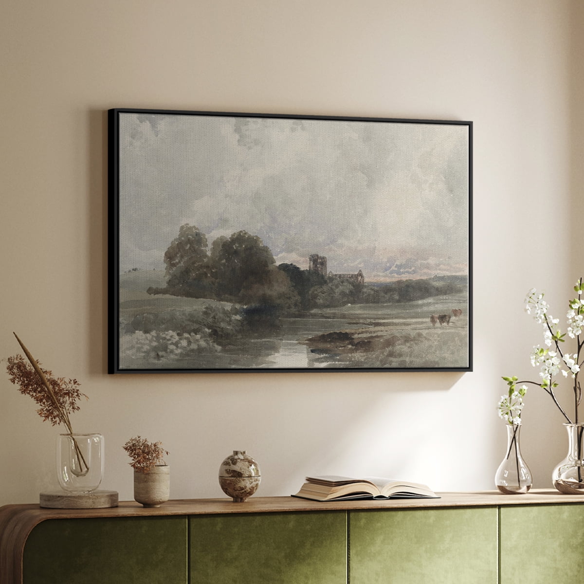 Vintage Landscape-XXXIX By Wexford Home Framed in Black Wood Gallery Wrapped Canvas 27 in. x 41 in.