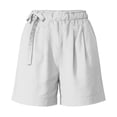 thumbnail image 5 of Women's Lightweight Shorts Comfy Drawstring Waist Cuffed Shorts Summer Linen Shorts for Women White 2XL, 5 of 6