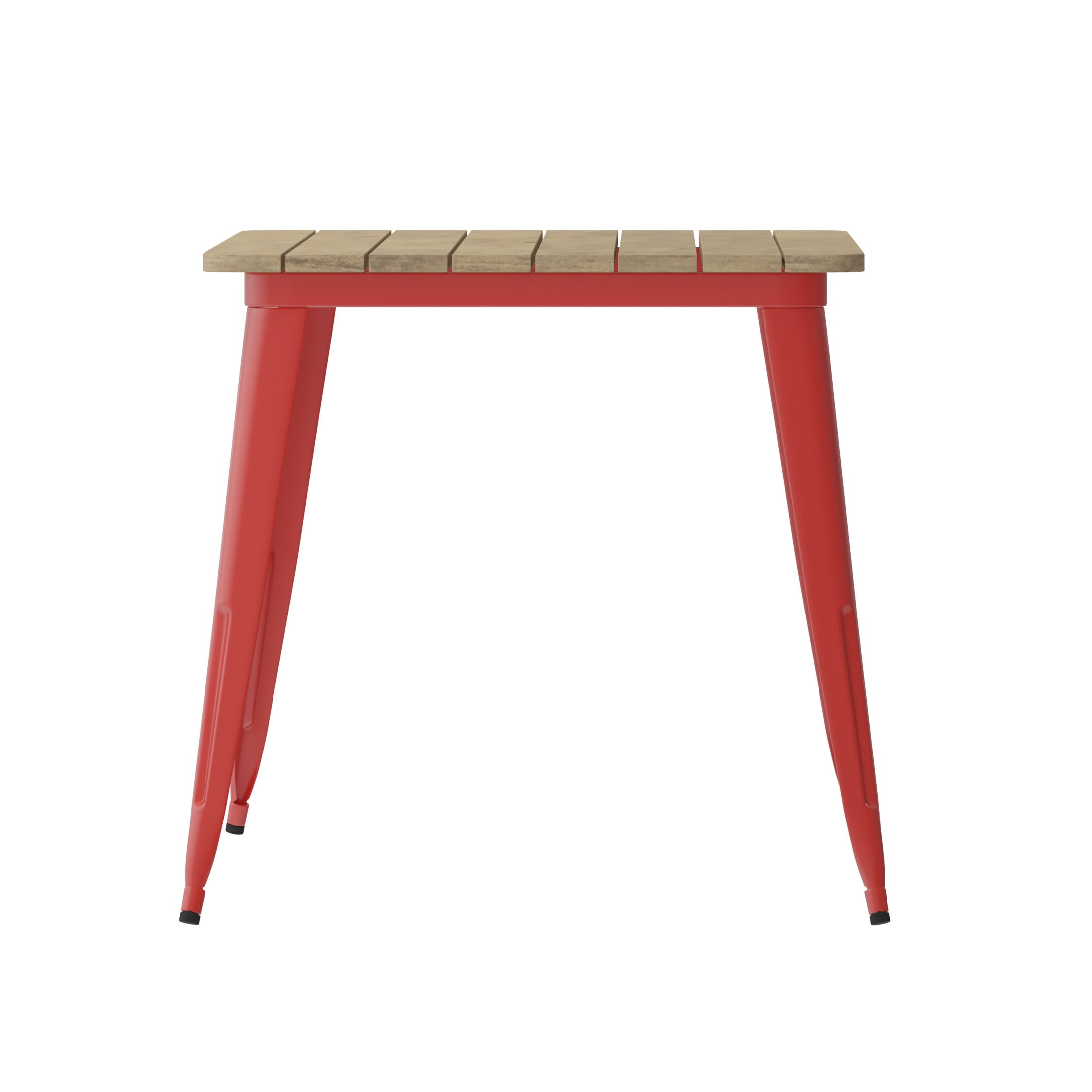 Flash Furniture Declan Commercial Indoor/Outdoor Dining Table with Umbrella Hole, 30" x 60" All Weather Brown Poly Resin Top and Red Steel Base