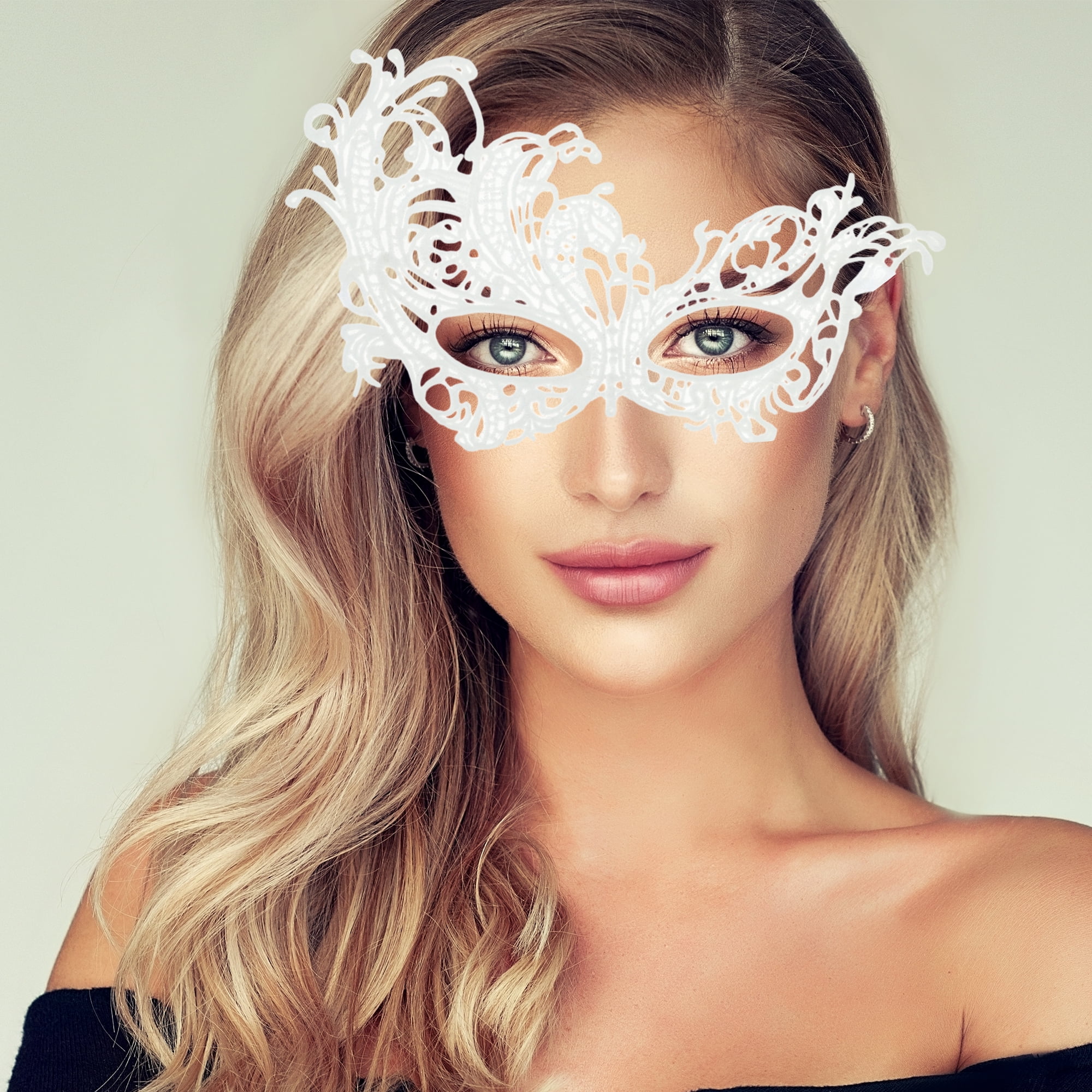Unique Bargains Elegant Lace Half Face Party Mask for Halloween White Pattern 2