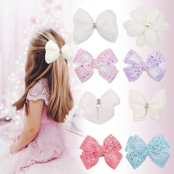 Yoyauz Double Pearl Hair Ornament For Girls, White Butterfly Flower Crocodile Hair Ornament Bow Clip Wedding Rhinestone Hair Ornament Baby Toddler Kids Christmas Party Gifts