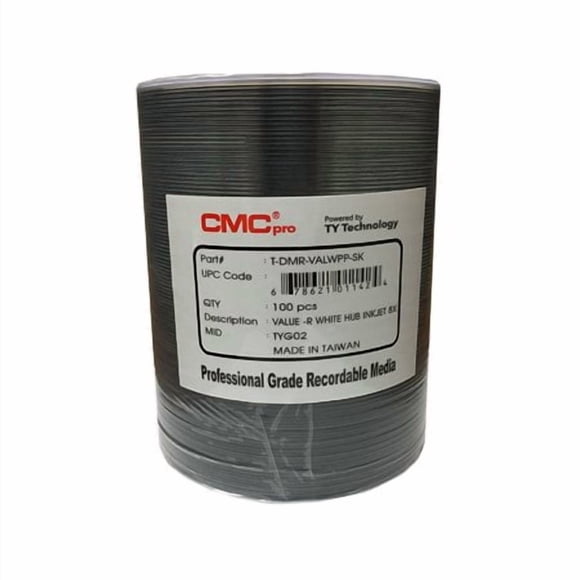 CMC Pro Taiyo Yuden Valueline 16X, 4.7GB Blanc Moyeu Jet d'Encre Imprimable DVD-R 100 Disques Ruban Adhésif