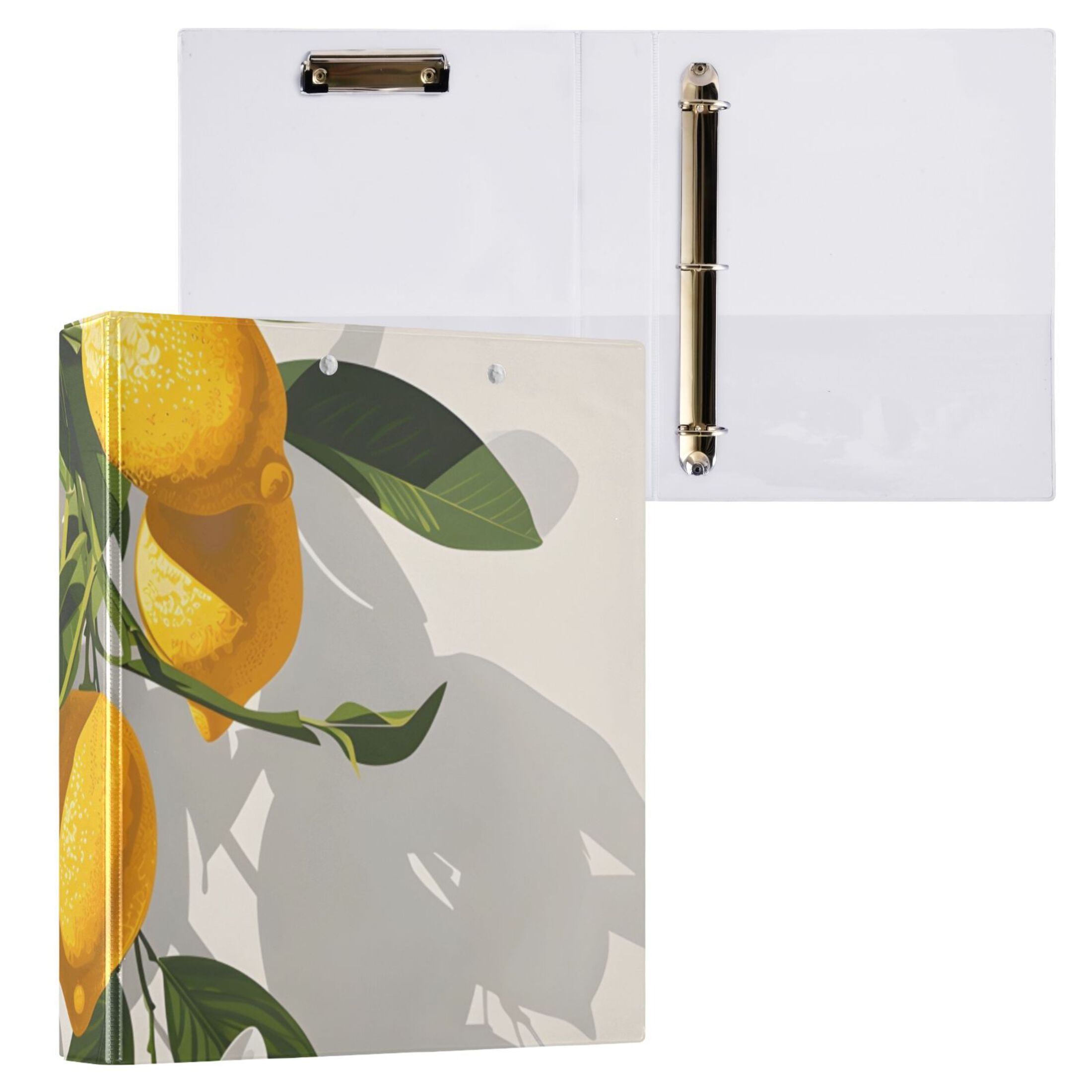 Hanging Lemons 3 Ring Binders 1.5 inch Hardcover File Folders with Interior Pockets A4 Size Organizer for School Office Hospital