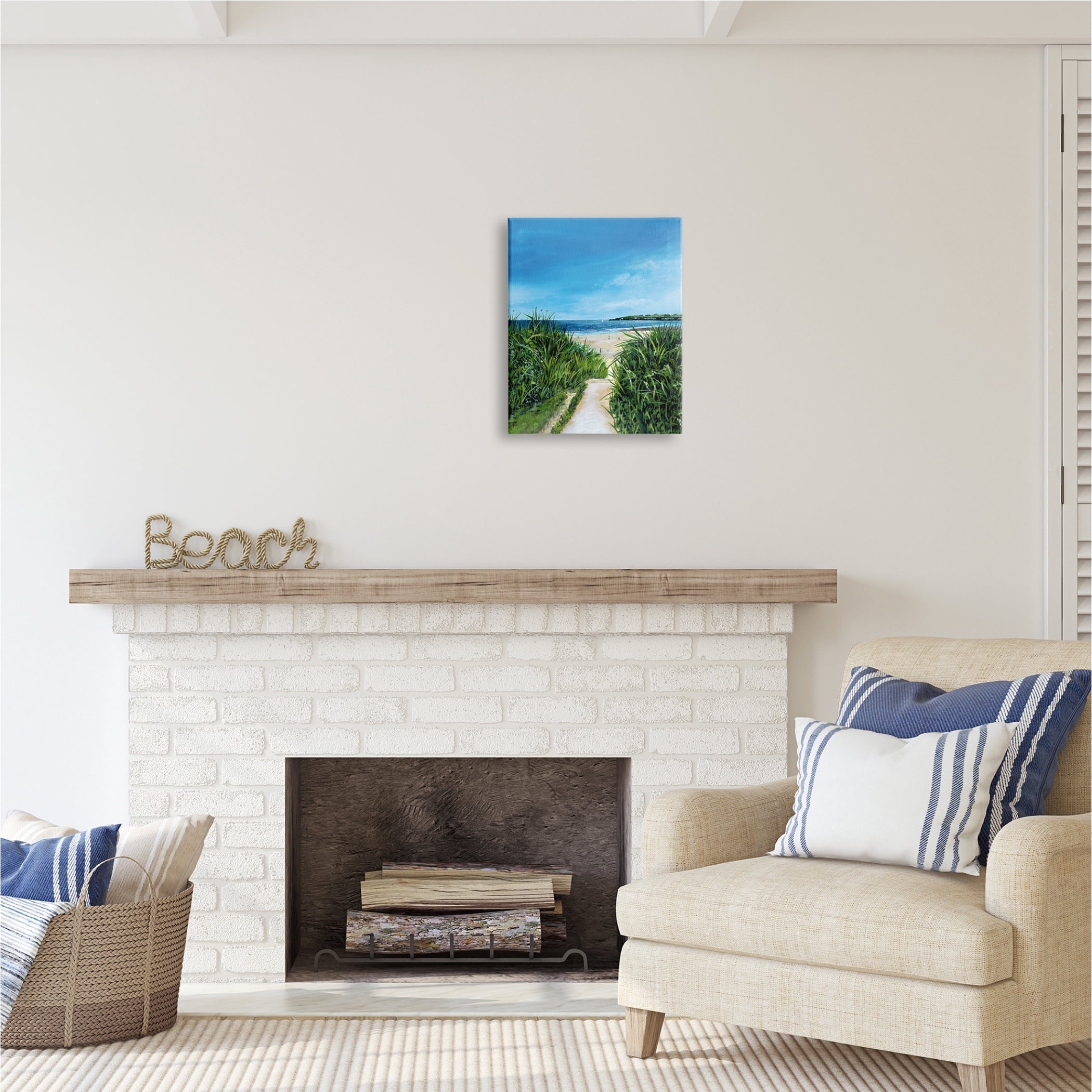 Stupell Industries Sandy Beach Path Scene Nature Painting Gallery Wrapped Canvas Print Wall Art, 16 x 20