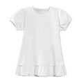 thumbnail image 6 of Girls Cotton Top White Short Sleeve Puff Sleeve Shirt Ruffle Hem Casual Play Tops for Kids Little Kids,Size 5-6T, 6 of 8