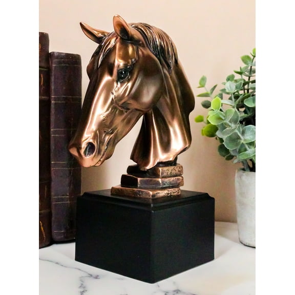 Western Wildlife Handsome Horse Stallion Head Bust Figurine With Trophy Base