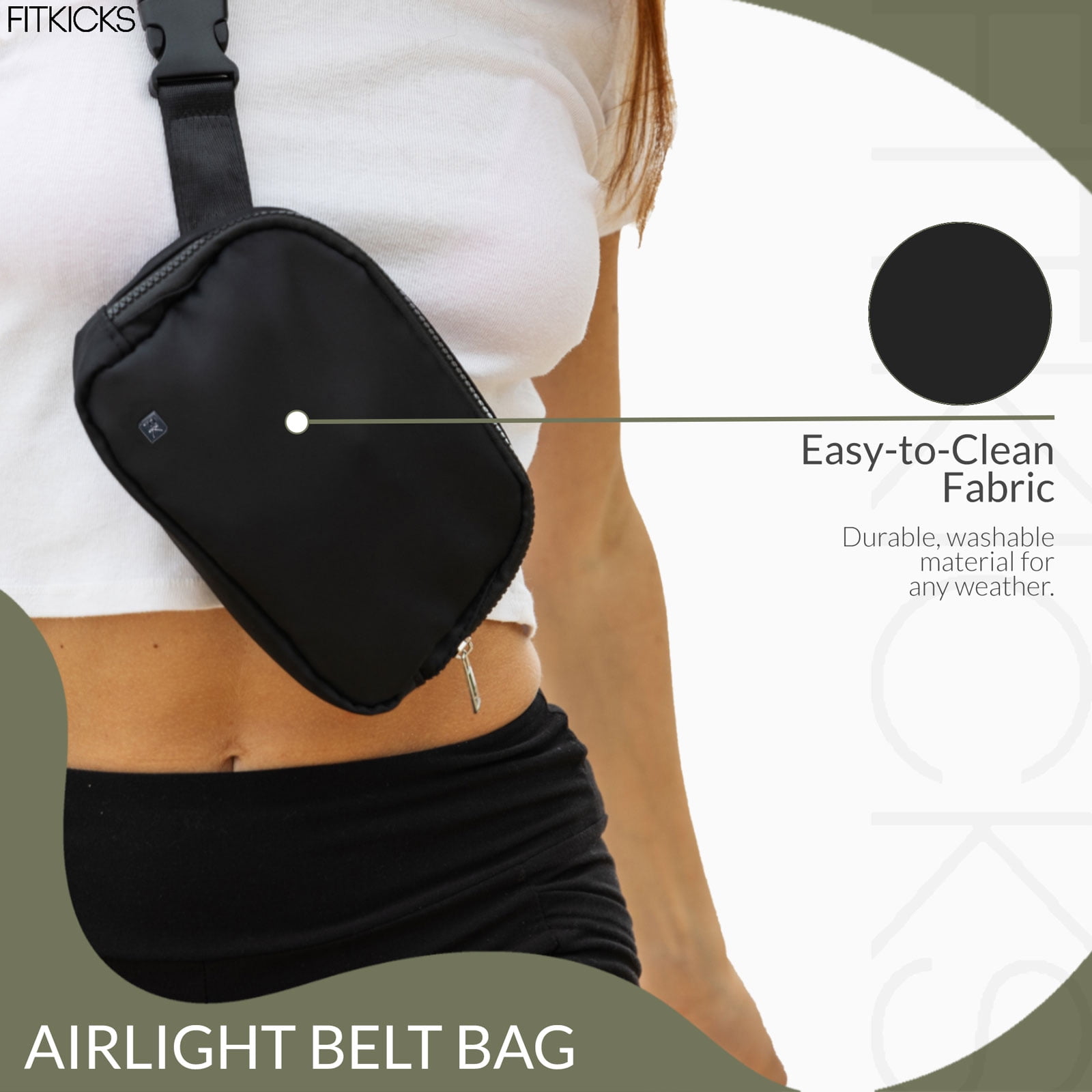 FITKICKS Airlight Belt Bag Lightweight Fanny Pack, Waist Pouch with Adjustable Strap - Black