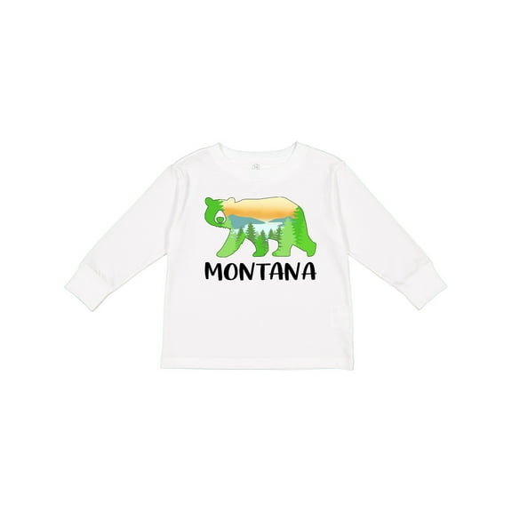 Inktastic Montana Lake and Trees in Bear Silhouette Boys or Girls Long Sleeve Toddler T-Shirt