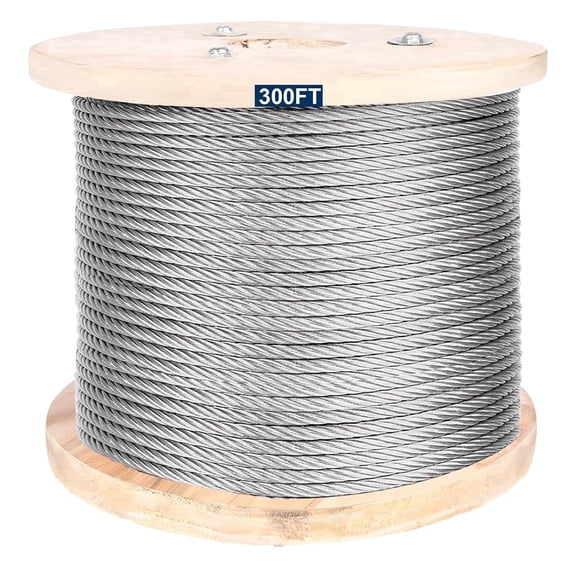 Tootaci 300ft 1/4" 304 Stainless Steel Wire Rope, 7x19 Strands 6400lbs Heavy Duty Aircraft Cable for Zipline, Deck Railing, Outdoor Projects