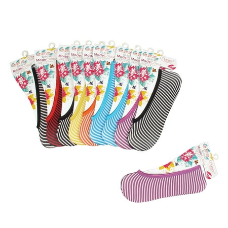 Unique Bargains Lady Boat Shaped Slim Striped Print Non Slip Loafer Hidden Socks 10 Pairs