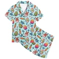 thumbnail image 3 of FASHOFT Girls Silk Pajama Set Satin Clasic Bunny Graphic Sleepwear Summer 2 Pieces Button Down Easter Outfit Sky Blue 12-13 Years, 3 of 4