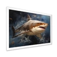 thumbnail image 2 of Designart "Underwater Encounter Shark Attack I" Animals Framed Wall Art Decor - Modern Blue Shark Entryway Framed Wall Art, 2 of 6