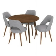 Ashcroft Crystal 5-Piece Fabric & Solid Wood Dining Set in Gray/Walnut Stained