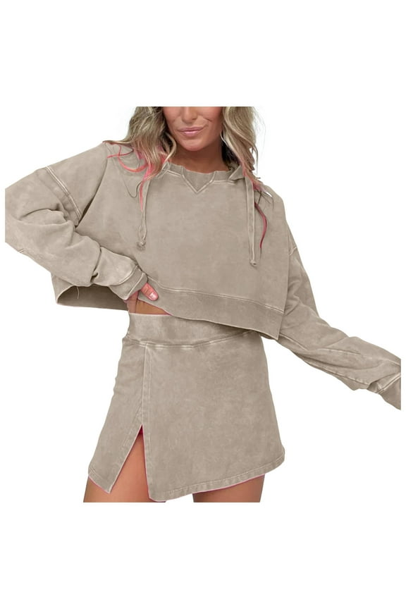 Washed Hoodie Skirt Set Skirt Sets Women 2 Piece Outfits Mini Sweat Skirt Sets Women 2 Piece Outfits