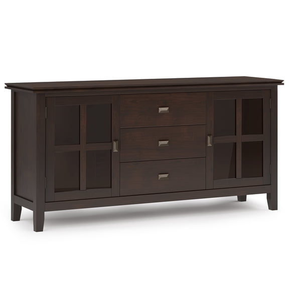 Simpli Home Artisan 60 inch Wide Solid Wood Contemporary Large Sideboard Buffet in Dark Chestnut Brown