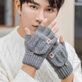thumbnail image 1 of Guantes de hombre de medio dedo con solapa, cálidos, resistentes al frío, con etiquetado, de moda, tejidos de lana, para invierno, para estudiantes, para escribir, con dedos faltantes, 1 of 3