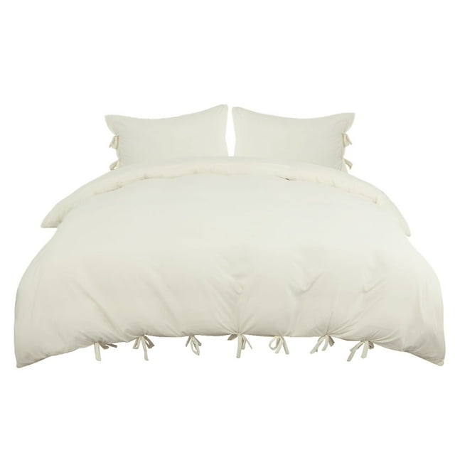Unique Bargains 110gsm Brushed Polyester Duvet Cover Set Bedding Set with Bowtie,3-Pieces,