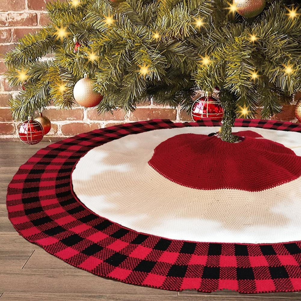 Christmas Knitted Tree Skirt Fashion Plaid Christmas Tree Skirt Apron