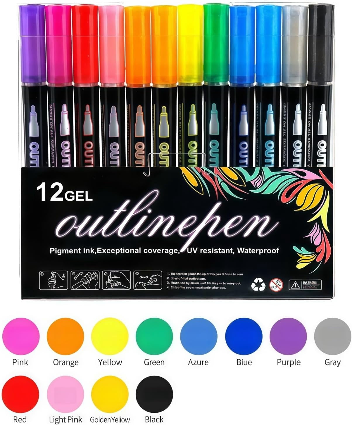 Dreamy Sparkle Dual-Line Contour Pen,8/12/24/36/48 Colors Double Line Self Outlining Metallic Gel Markers,Quick-Dry Ink for Drawing, Coloring & DIY Crafts