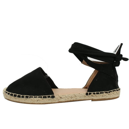 Kork Ease Suede Sandals - Soda Women's Closed Toe Faux Suede Crochet Espadrille Ankle Wrap Tie Sandal