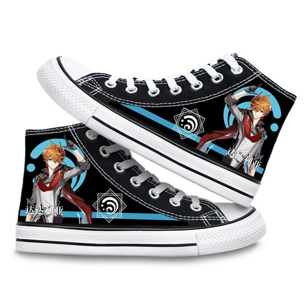 Zapatos de lona Genshin Impact, zapatillas altas, disfraz de Cosplay con estampado 3D para niños y niñas, zapatos Kawaii, regalos de Anime para niñosj42 Deng Xun unisex
