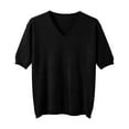 thumbnail image 5 of Arlun Women's Short Sleeve V-Neck Sweaters Casual Lightweight Solid Color Knit Sweater Soft Comfortable Base Layer Pullover Tops Black XL, 5 of 5