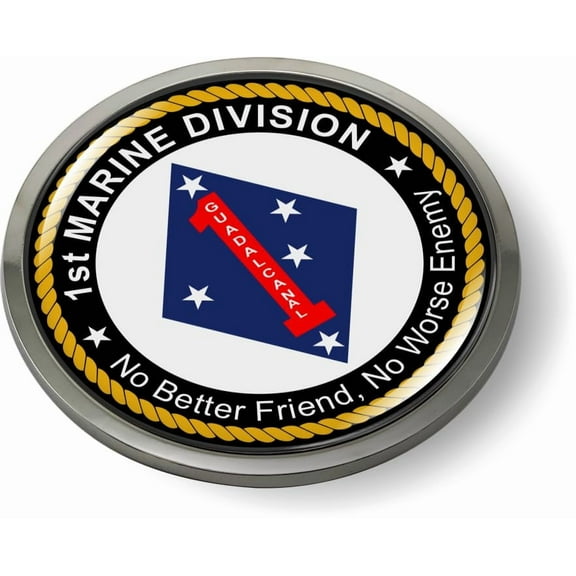 BestLicensePlateFrames - 1st Marine Division, I Marine Expeditionary Force (1st MARDIV) USMC 3D Domed CAR Emblem Badge Sticker Chrome Metal Bezel - Official U.S. Marine Corps Licensed Product