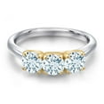 thumbnail image 3 of Gem Stone King 925 Silver and 10K Yellow Gold Sky Blue Aquamarine Engagement Ring for Women | 1.50 Cttw | Round 5MM | Gemstone March Birthstone | Size 7, 3 of 6