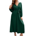 thumbnail image 1 of Sunloudy Vestido casual para mujer, cuello en V, manga larga, color sólido, cintura alta, plisado, vestidos largos con cinturón Sunloudy S M L XL, 1 of 8