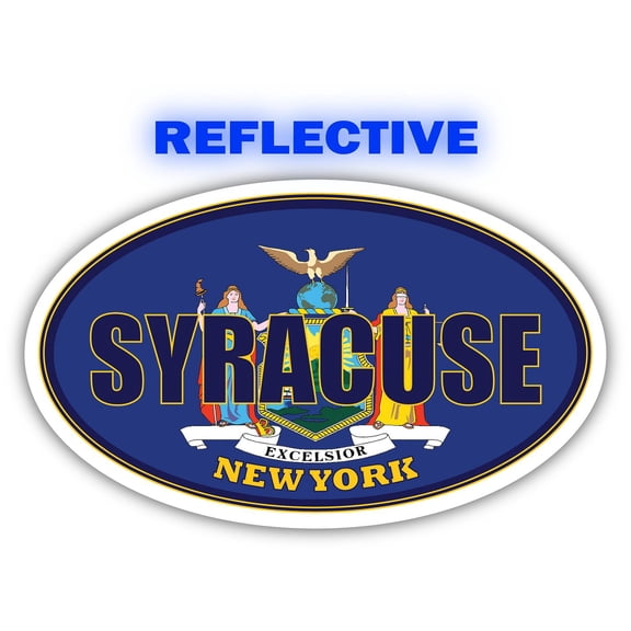 Syracuse City New York State Flag | NY Flag Onondaga County Oval State Colors Reflective Sticker Car Decal 3x5 inches