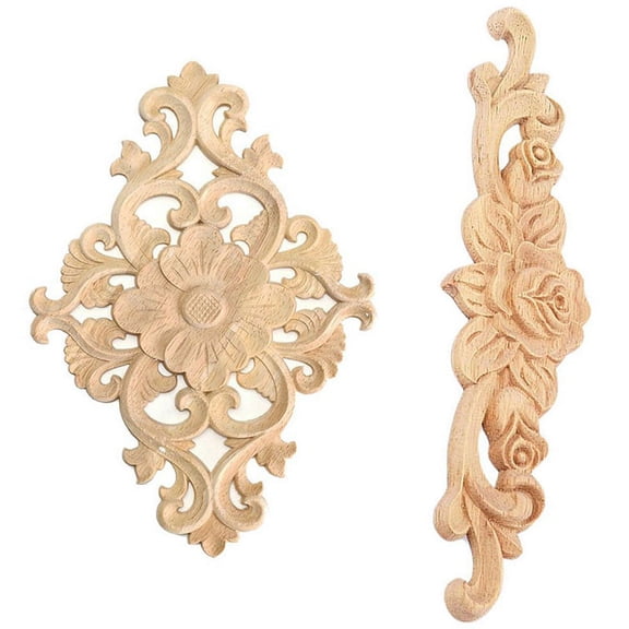 6Pcs Wood Carved Unpainted Onlay Applique Furniture Home Decor - 4Pcs 20 X 5Cm & 2Pcs 21 X 15Cm,6 x Woodcarving Decal,Wood color