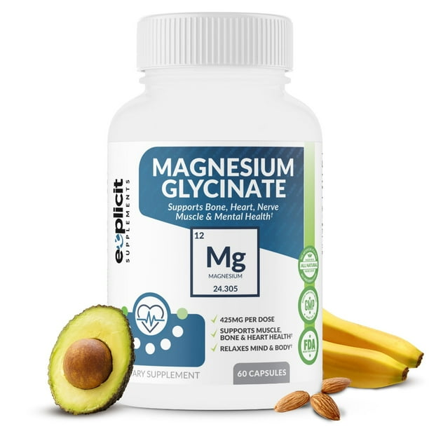 Pure Magnesium Glycinate 425mg 100 Chelated, 60 Capsules Walmart