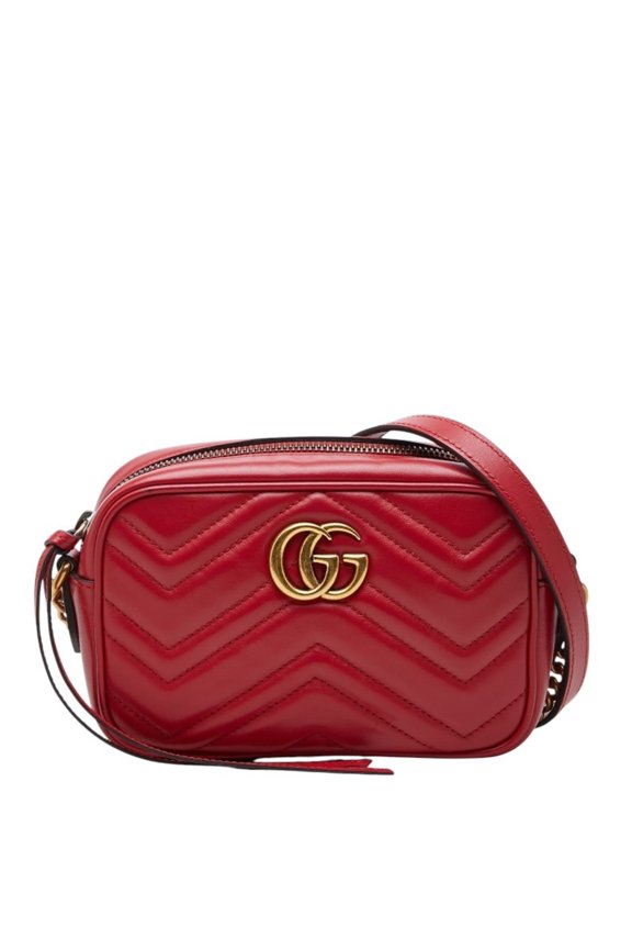 Pre-Owned Gucci GG Marmont Crossbody Shoulder Bag 448065 Red Leather Women's GUCCI