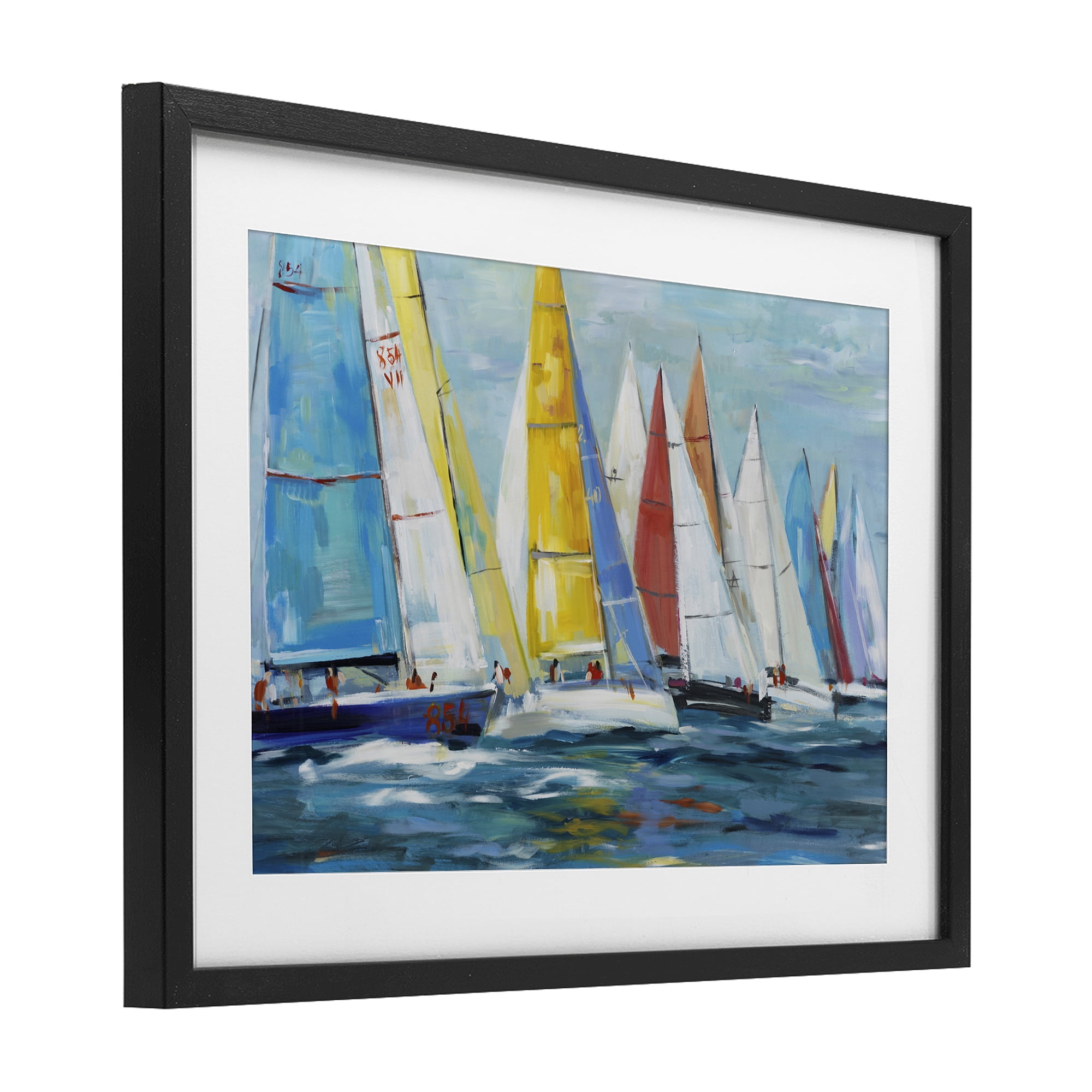 Stupell Industries Colorful Sails Coastal Scene Black Framed Print Under Glass, design by Lorenzo Collective