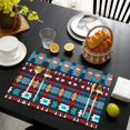 thumbnail image 4 of Blue and Orange Geometric Boho Pattern Summer Placemats Table Placemats Set Of 4-Linen Kitchen Washable Placemats Table Mats 11.8"x17.7"Non-Slip Heat Resistant, 4 of 6