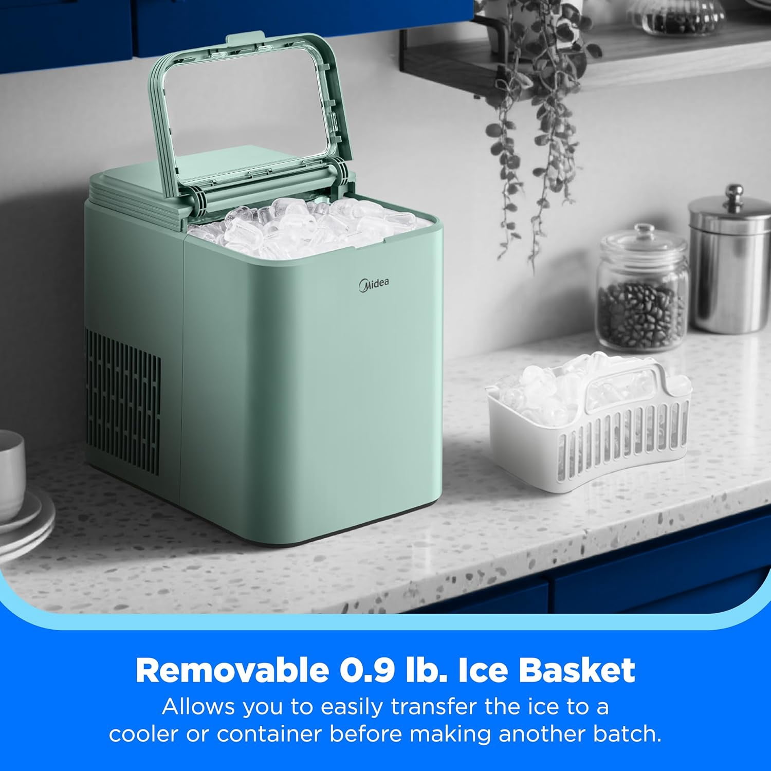 Countertop Bullet-Ice Maker, 8 Ice Bullets Ready in 6 Minutes, 26lbs/24H, -Cleaning Function with Scoop and Basket for Home Office RV