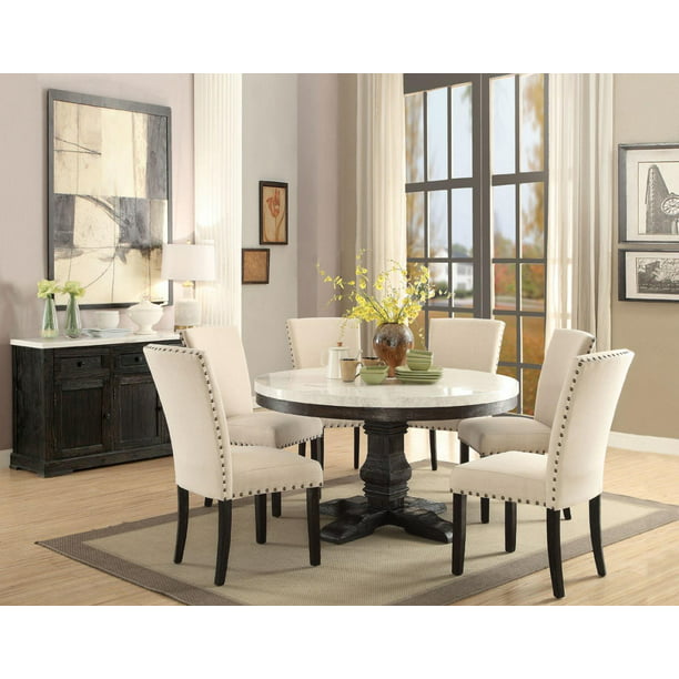 White Marble Top Black Round Dining, Off White Round Dining Table And Chairs