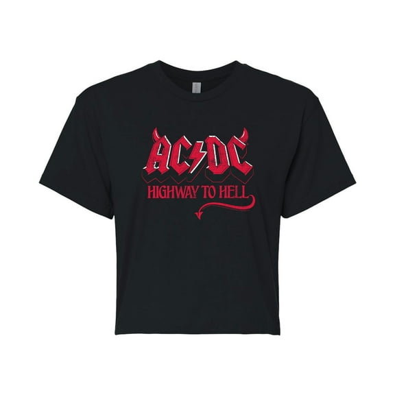 ACDC - Highway To Hell - Juniors Cropped Cotton Blend T-Shirt
