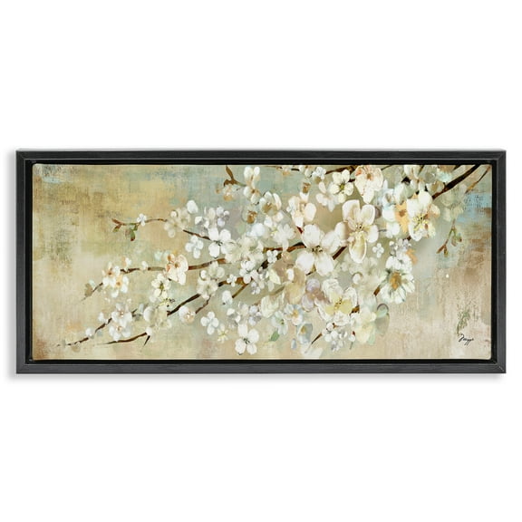 Stupell Industries Blooming Flower Tree Branch Painting Botanical & Floral Painting Black Floater Framed Canvas Art Print Wall Art, 25 x 11