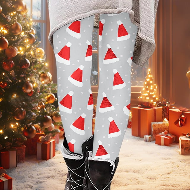 Pantalones largos con estampado navideño, cintura alta, elásticos y suaves, para niña