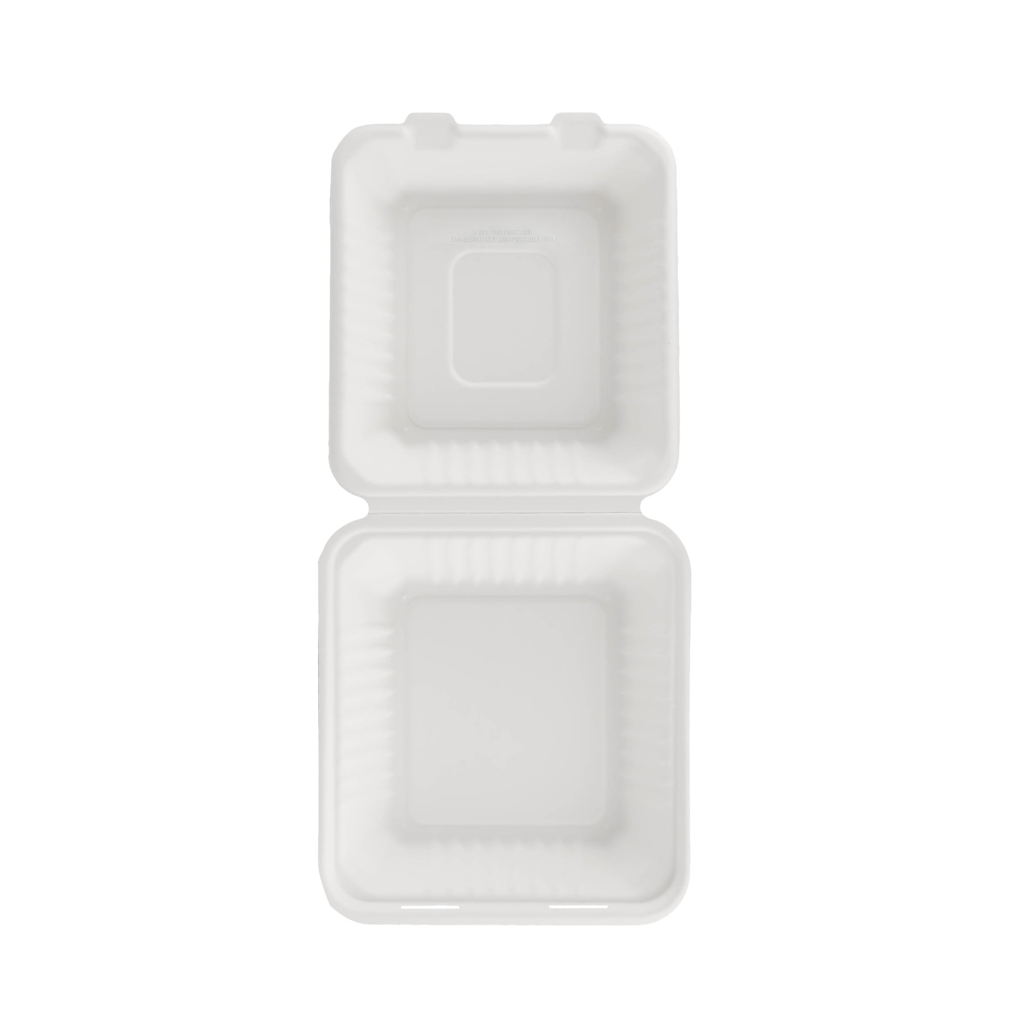 Great Value 1 Compartment Hinged Container, Compostable Bagasse, White, 12ct