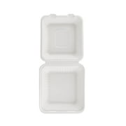 Great Value Compostable Bagasse 1-Compartment Hinged Container, White, 12 Count