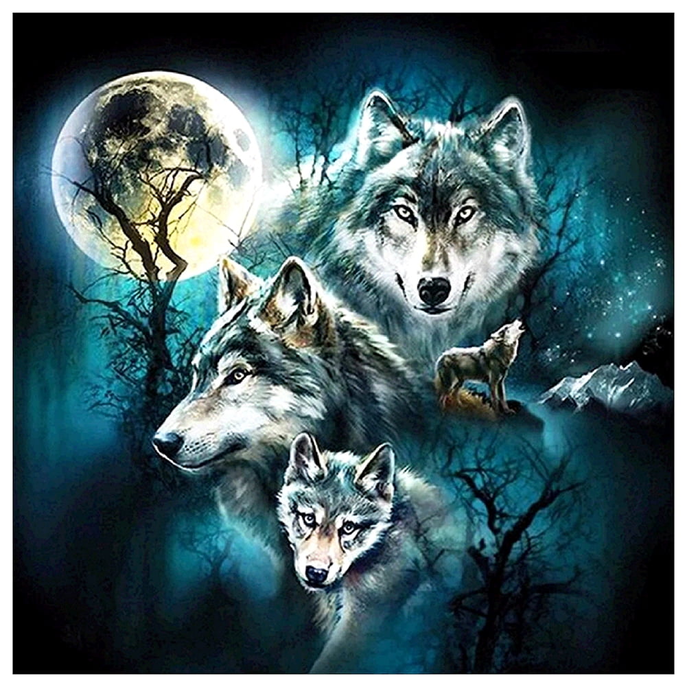 5D DIY Full Drill Diamond Painting 2 Wolves Cross Stitch Embroidery Crafts NIGH 