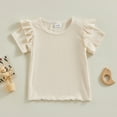 thumbnail image 2 of Bagilaanoe Toddler Baby Girls T-Shirts Solid Color Fly Sleeve Ribbed Tees 12M 18M 24M 3T 4T 5T Kids Summer Casual Tops, 2 of 6