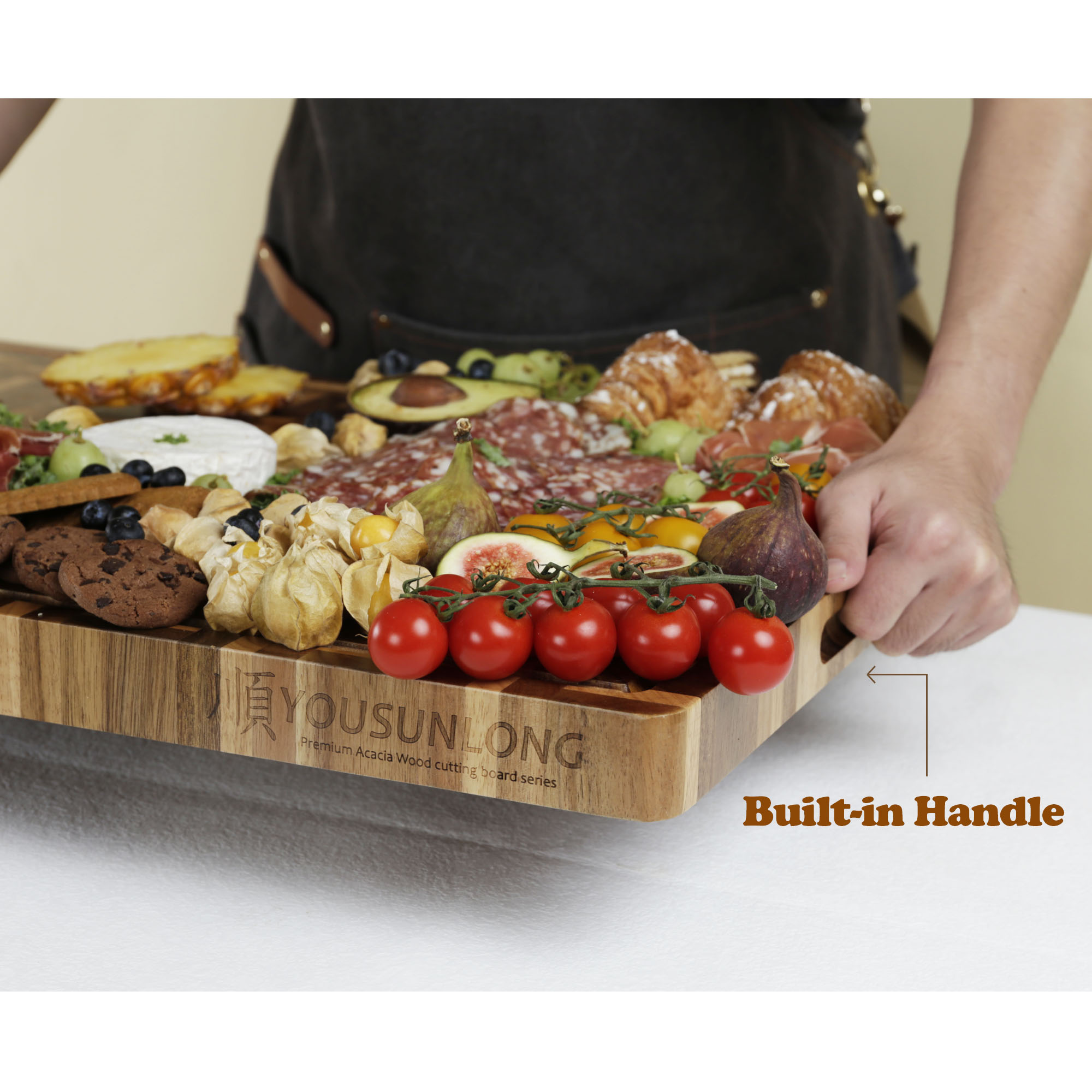 YOUSUNLONG Cutting Board End Grain Acacia and Oak with Juice Groove, Reversible 24 x 18 x 1.5 Butcher Block